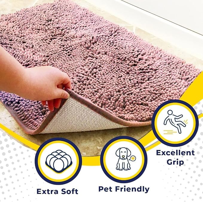 Muddy Mat® | Super Absorbent Door Mat Indoor, Microfiber Quick Dry Chenille Entryway Rug, Non-Slip Front Door Mat, Indoor Mats for Entryway, Machine Washable Pet Rug, Light Pink 48" x 60"