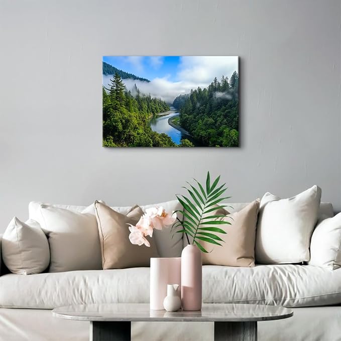 Nature Mountain Landscape Wall Art USA California National Parks Photography Wall Decor Yosemite Valley Green Forest Canvas Painting Contemporary Framed Posters Artwork Office Home Decorations 16x24"