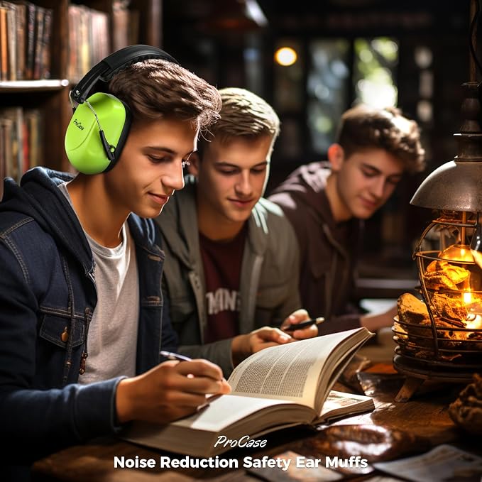 ProCase NRR 28dB Noise Reduction Ear Muffs, Foldable Adjustable Passive Noise Cancelling Headphones for Adults Kids Autism, Hearing Protection for Shooting, Construction, Mowing, Studying -Neonyellow