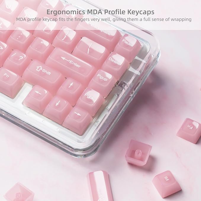 Womier Keyboard Keycaps Jelly, Clear Cute Keycaps, Transparent Pink Custom Key Cap 60 65 75 100 Percent for Cherry MX, Kailh, Outemu, Gateron Mechanical Keyboards(MDA Profile)
