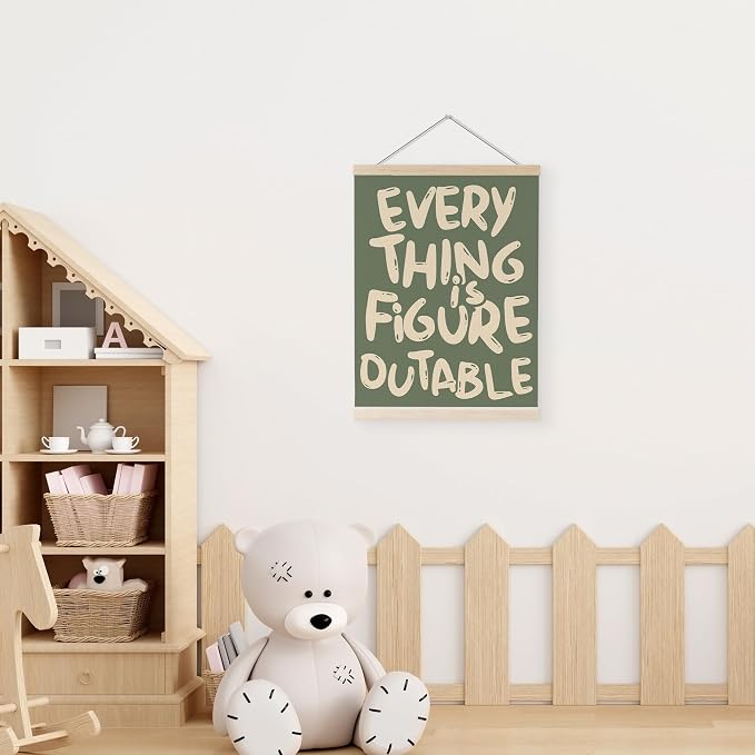 YQDEJ Everything is Figureoutable Inspirational Wall Art Poster Hanger Frame, Positive Affirmations Wall Decor, Motivational Wall Art for Home Office Classroom, 16x24 Inch