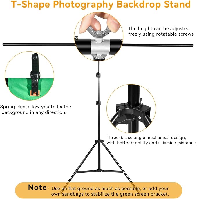 Green Screen Backdrop Kit 6.5x5 ft Portable Chroma Key Background with T-Shaped Stand, 5 Spring Clamps & Carrying Bag – for Zoom, YouTube, TikTok, Gaming, Streaming, Photography (Green)