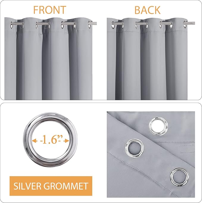 RYB HOME 3-in-1 Soundproof - Blackout - Thermal Insulation Living Room Divider Curtains, Large Bay Window Curtains for Bedroom Theatre Office Backdrop, Silver Grey, W 52 x L 102 inches, 2 Panels