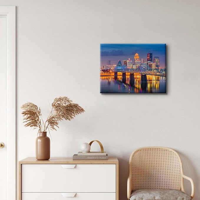 Colorful Cityscape Canvas Wall Art for Living Room Downtown Louisville in Kentucky Landscape Pictures Wall Decor USA City Night View Paintings Prints Modern Artwork Bedroom Home Decoration 12x16"