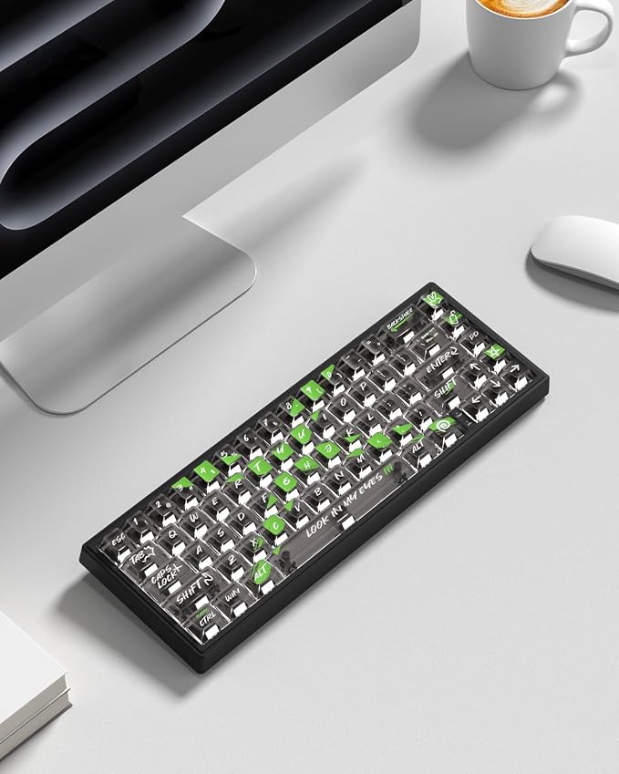 115 Keys Transparent Keycaps with Black Character Cherry Profile Keycaps Set Fit for 60% 65% 75% Cherry Mx Switches Mechanical Keyboard