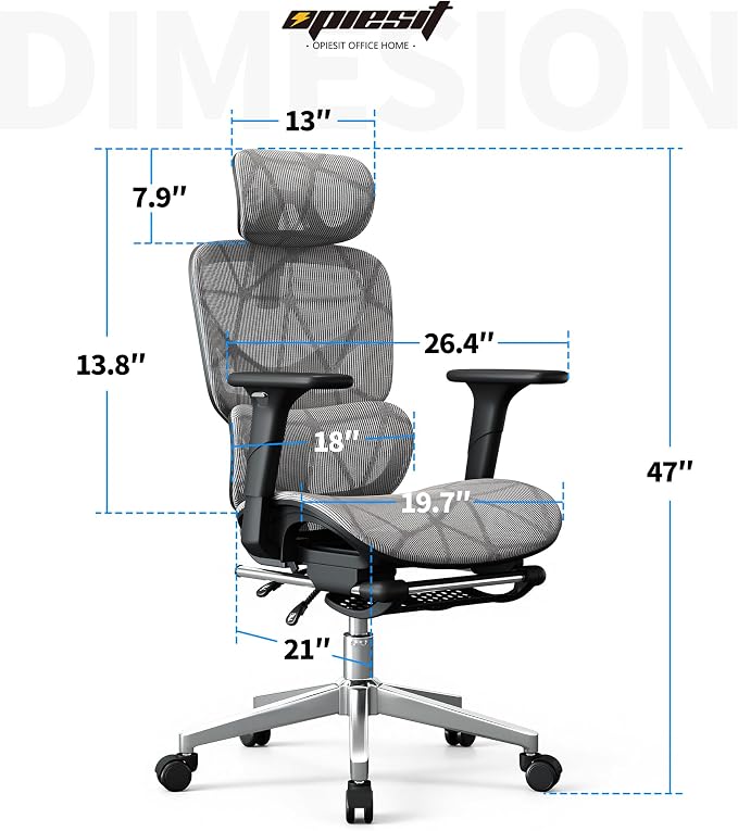 Office Chair with 3D Adjustable Lumbar Support,Ergonomic Computer Chair,Adjustable Headrest and Armrests, 400lbs Capacity,Tilt-Swivel,Premium Mesh Desk Chair for Office,Home & Gaming (Grey)