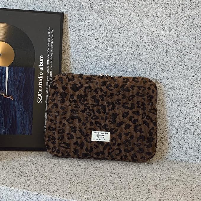 Leopard Puffy Laptop Sleeve 11,13,15 Inch Cheetah Print Quilted Laptop Case Protective Padded Computer Sleeve for MacBook