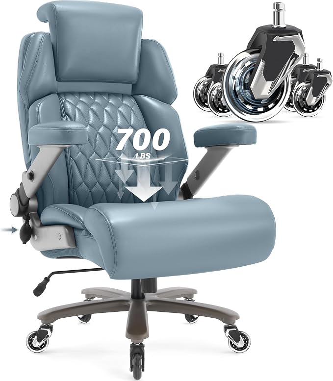 Big and Tall Office Chair 700lbs, Ergonomic High Back Computer Desk Chair | Adjustable Headrest&Lumbar Support, 3D Flip Arms, Large Wheels, Heavy Duty Metal Base, Thick Padded Wide Seat Executive Chair