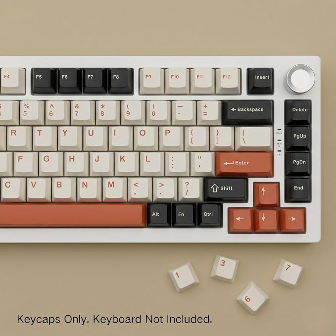 130 Keys PBT Keycaps Set, Double Shot Cherry Profile Custom Keycaps, Black White Brown Retro Style Keycap Set for Mechanical Keyboard 60% 65% 75% 87% 96% 104% Layout, MX Switches