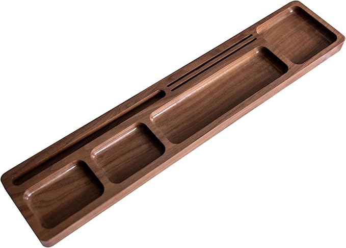 Walnut Wood Office Desk Tray Organizer, Multi-Compartment Storage Solution, Supply Organization Caddy, Tabletop Home Workspace