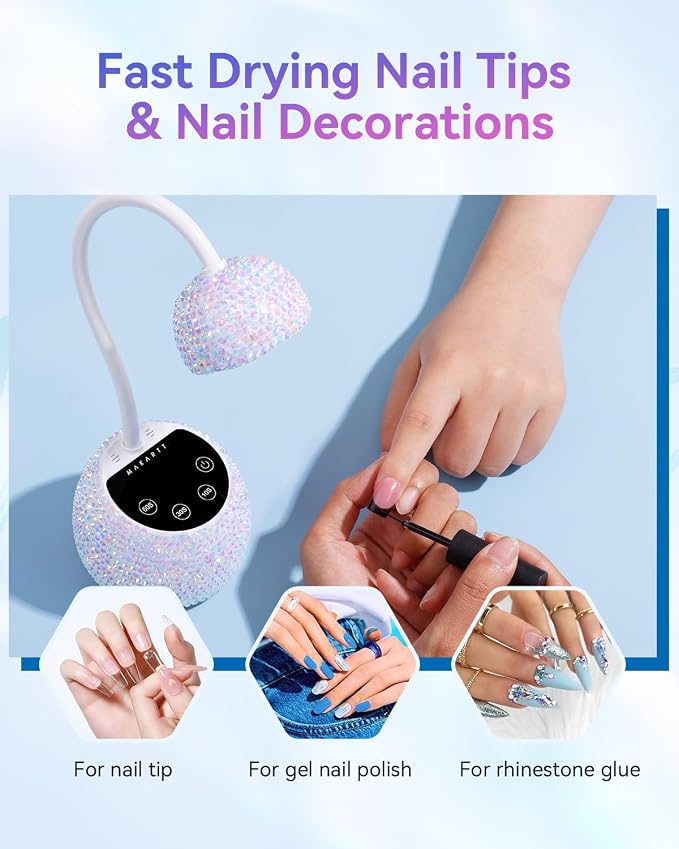 Makartt UV LED Nail Lamp - Gooseneck Flash Cure Lamp 39mW/cm² Rechargeable UV Light for Gel Nails with Auto Sensor 4 Timers Fast Curing Nail Light for Charms Gel-X Tips Rhinestones (Diamond White)