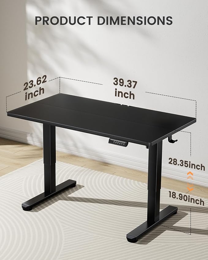 ErGear Low Height Adjustable Desk, Lifts 18.9-28.4 Inches, 40 X 24 Inches Electric Standing Desk for Kids, 4 Height Memory Settings & Storage Hooks, Home Office Computer Table & Study Desk, Black