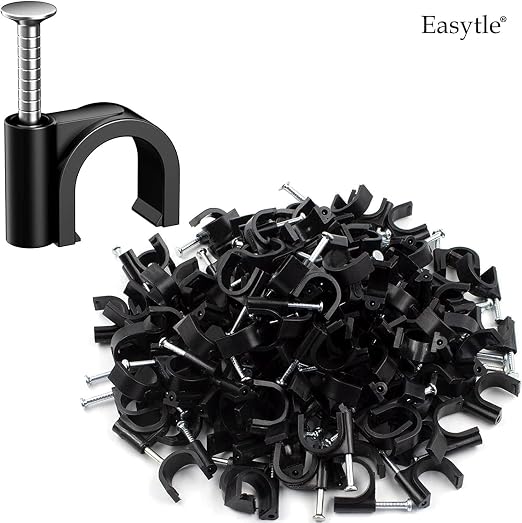 Easytle Plastic Cable Clamps Nail in Cable Clips 100 Pcs 10mm Cable Wire Clips Cable Tacks Coax Cable Clips Speaker Wire Clips Cable Nails for Cords Ethernet Cable Clips Black RG6 RG59 CAT6 RJ45