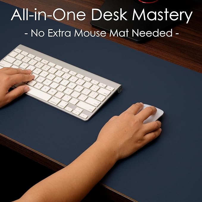 WAYBER Leather Desk Pad Protector, Waterproof Mouse Pad, PU Desk Mat, Office Desk Cover, Desk Writing Mat for Office/Home/Work/Cubicle (Blue/Yellow) 35.4x17in