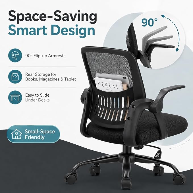 Ergonomic Office Chair, Home Office Desk Chair, Breathable Mesh Desk Chair with Adjustable Lumbar Support and Flip-up Armrests, Game Chairs, 360° Swivel Desk Chairs for Conference, Meeting Room(Blank)