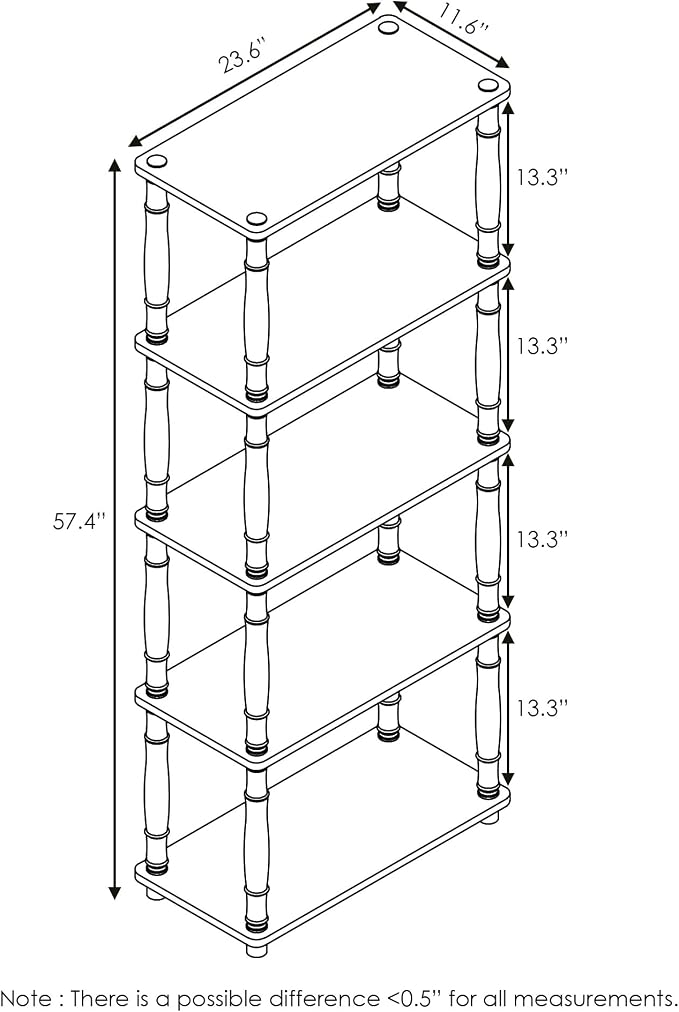 Furinno Turn-N-Tube 5-Tier Multipurpose Shelf / Display Rack / Storage Shelf / Bookshelf, Classic Tubes, Americano/Black | Open Shelves Corner Bookshelf, Display Storage Shelves, Classic Tubes, for Organization, Living Room, Home Office