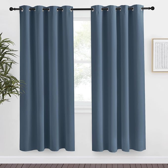 NICETOWN Blackout Curtain 78 inch Long, W55 x L78, 1 Panel, Smoky Blue, Thermal Insulated Window Treatment with Grommet Room Darkening Thermal Insulated Panel for Bedroom/Living Room