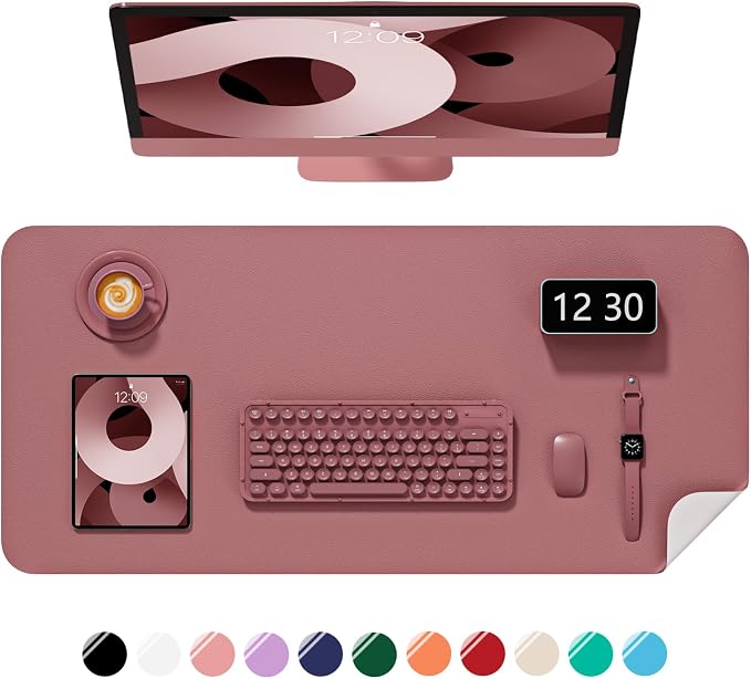 Desk Pad, 23.6" x 13.8" PU Leather Non-Slip Desk Mat Large Mouse Pad for Desktop, Waterproof Laptop Computer Writing Mat for Office, Home, Work, Gaming, Deep Red