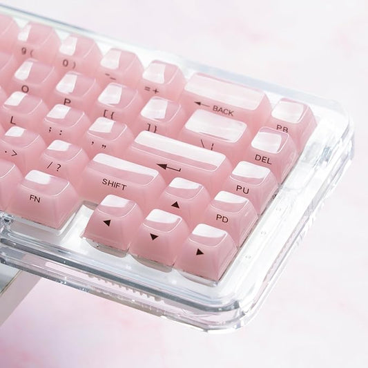 Womier Keycaps Jelly Pink, Ceramic Keycaps Style, Clear Shine Through Keyboard Key Cap Side Printed Custom 60 65 75 100 Percent for Cherry MX, Outemu, Gateron Mechanical Keyboards(MDA Profile)