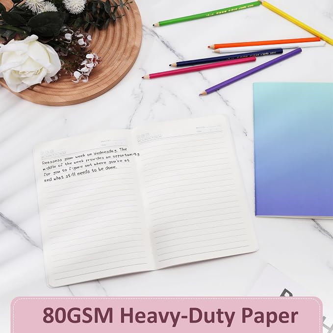 Ddaowanx Kraft Notebooks, Journals in Bulk, Lined Paper, 72 Pages, 36 Sheets, 80GSM, 8.3x5.5 Inch, A5 Size, Travel Writing Notebook for Office School Supplies (Lined-48pack, Gradient)