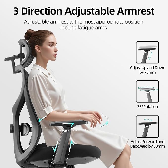 LAIAN Premium Ergonomic Office Chair, Big and Tall Heavy Duty Desk Chair with 3D Adjustable Armrests, Breathable Mesh Back Computer Chair, 2D Lumbar Support&3D Headrest&4-Position Recline 400lbs Black