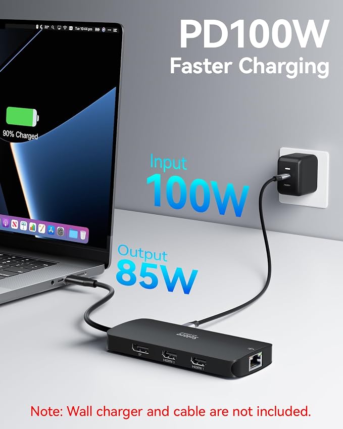USB C Docking Station Dual Monitor, Selore Docking Station 3 Monitors Triple 4K Display with 2 HDMI, DisplayPort, 1 Gbps Ethernet, 100W PD Charging, USB 3.0 Ports Adapter for Dell, HP, etc(Black)