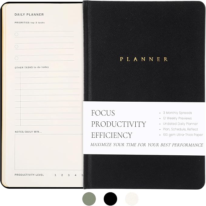 Productivity 3-month Planner Undated Daily Weekly Monthly Planner with Hardcover, Setting Guided Journal for Time Management, Habit Tracking, Self Care & Organization(Black)