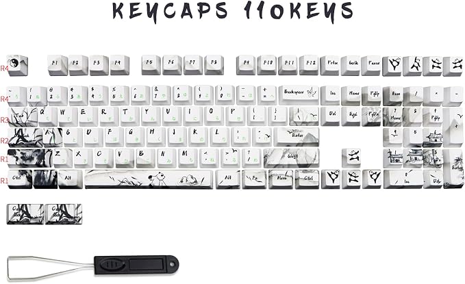 MOLGRIA Keycaps 110 Set Ink Panda for Full Sized Keyboard, Custom PBT OEM Profile Key Caps with Japanese Font for Cherry MX Khail Switches 60 Percent Gaming Keyboard