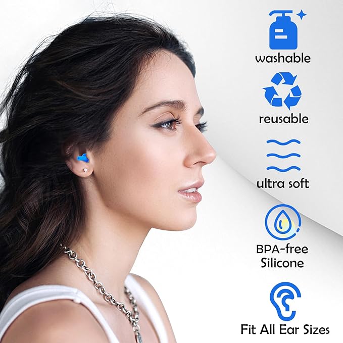 100 Pairs Ear Plugs for Sleeping Noise Cancelling, 10 Colors Reusable Silicone Sound Blocking Earplugs, Waterproof Noise Reduction Ear Plugs for Shooting, Swimming, Concerts, Snoring