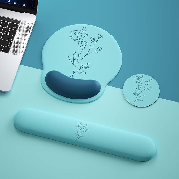 Mouse Pad with Keyboard Wrist Rest,Ergonomic Mouse Pad Wrist Support PU Base with Coaster,Mousepad with Nonslip Base for Computer Laptop Keyboard Home&Office