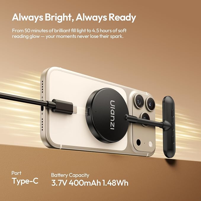 ULANZI M10 Magnetic Selfie Light - Gooseneck LED Phone Fill Light Portable Video Conference Lighting, 5 Brightness Levels & Modes, Flexible Arm LED Lights for iPhone/Android/iPad/Laptop/Photo/Reading