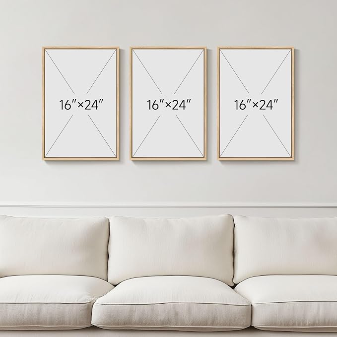 Framed Black and White Brown Abstract Wall Art, 3 Piece Boho Geometric Canvas Prints Paintings Artwork for Walls, Modern Minimalist Neutral Pictures for Living Room Dining Room Bedroom Wall Decor 16x24 In