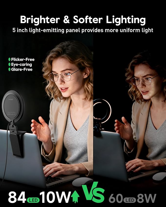5" Ring Light for Computer, Eye-Caring & Flicker-Free Lighting for Zoom Meetings, Video Call, Recording, Streaming, Portable Light for Laptop, Monitor & Webcam with 50 Modes (3000K-6500K) CRI>97.8