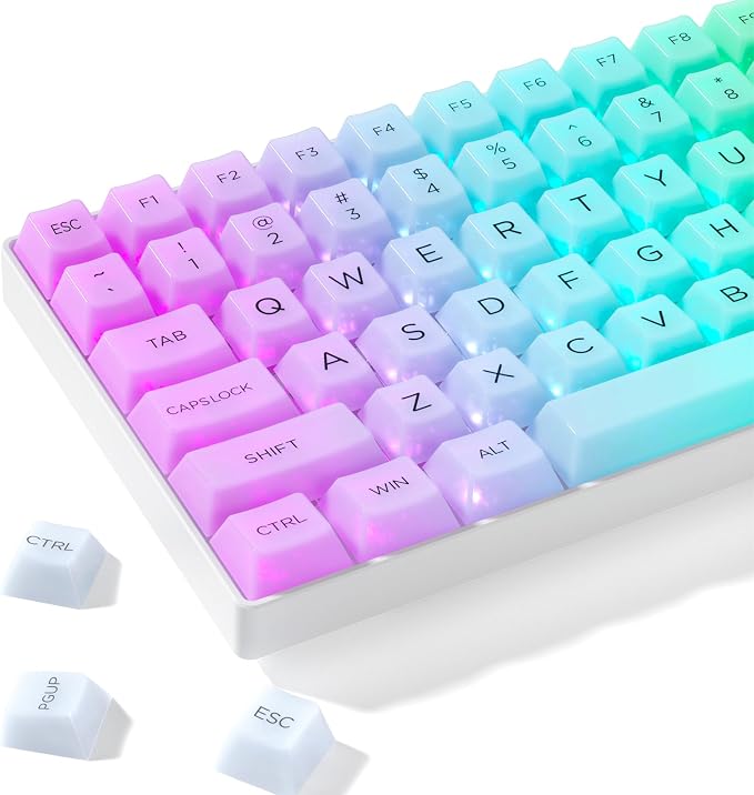 Womier Keyboard Keycaps Jelly, Clear White Key Caps 60 75 100 Percent 115 Keys, Transparent Custom Cherry Profile Keycaps for Gaming Mechanical Keyboards(White)