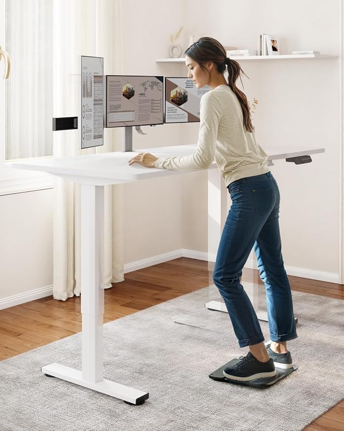 SANODESK Dual Motor Electric Standing Desk 71 x 32 Inches, Height Adjustable Sit Stand Desk with Large Splice Board for Home Office, Computer Workstation, Study & Gaming, White Frame/White Top