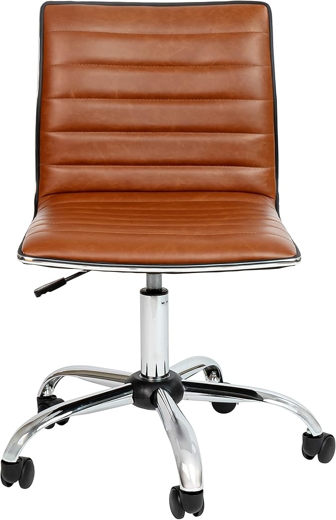 Flash Furniture Alan Office Task Chair - Brown Vinyl - Chrome Frame - Armless - Ribbed Back and Seat - Low Back Design