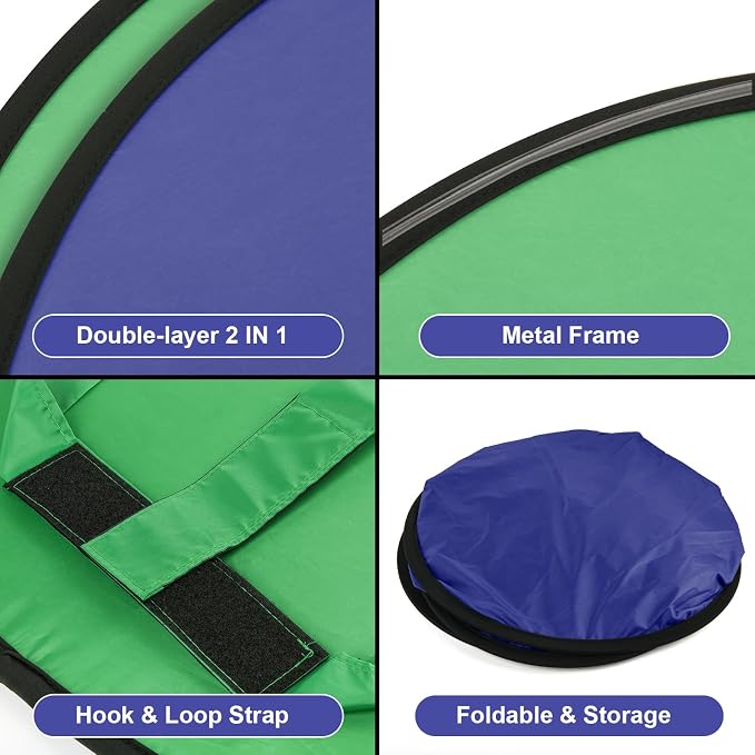 Cosmos 1 Pc Blue Screen Backdrop 43 in / 110 cm Diameter Foldable Portable Photography Background Green Screen Chroma Key Backdrop for Photography Photo Video Studio, Live Streaming, Video Meeting