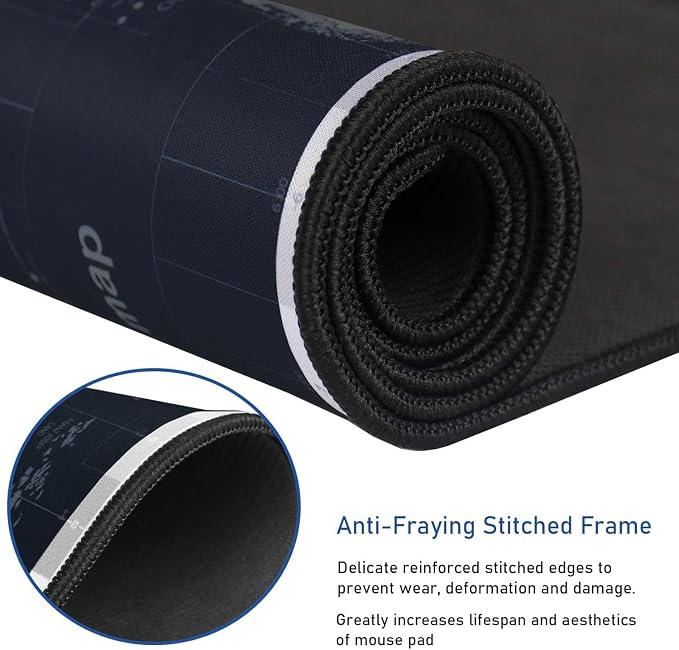 Large Extended Gaming Mouse Pad with Stitched Edges,(35.4X15.7In) Durable Non-Slip Natural Rubber Base, Waterproof Computer Keyboard Pad Mat for Esports Pros/Gamer/Desktop/Office/Home, Map