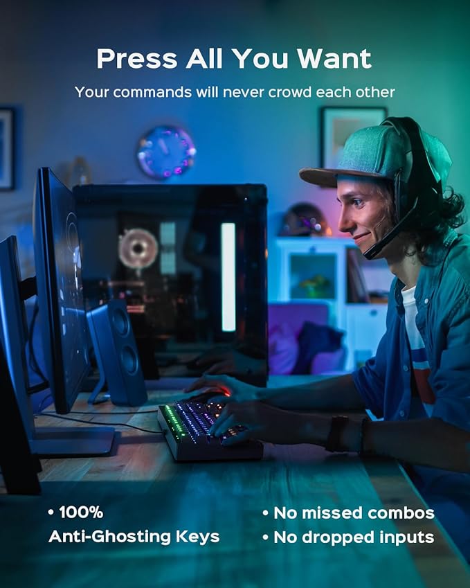 Mechanical Gaming Keyboard with Blue Switch, 104-Key Full Size RGB Backlit Wired Keyboard（11 Modes, Anti-Ghosting, Double-Shot ABS Keycaps, Lighted Computer Key-Board for PC Windows-Black