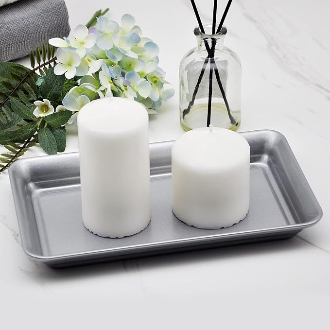 SheeChung Metal Vanity Tray, Bathroom Tray for Perfume Makeup Jewelry | Stainless Steel Farmhouse Vintage Decor Accessories, Countertop Storage Organizer for Hand Towel Candle Skincare, 9.9"x5.9"
