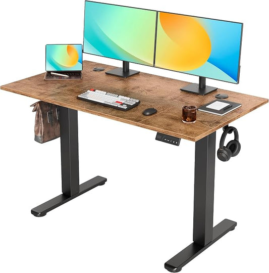 YDN Electric Standing Desk, 48x24 Inch, Rustic Brown | 3 Memory Presets, Cable Management, Adjustable Height, Sit Stand, Computer Workstation, Home Office