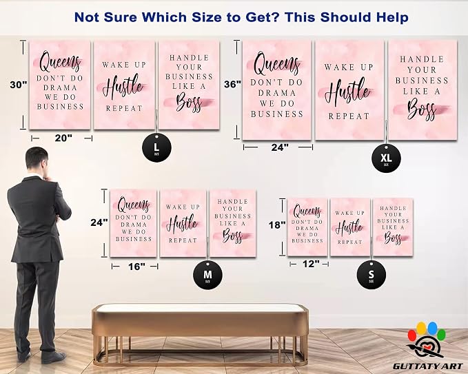 Office Wall Art-3 Panel Motivational Wall Art, Inspirational Quotes Canvas Art for Home Office Wall Decor,Positive Quote Wall Decor, Entrepreneur Words Poster Frame for Company Wall Decor 20”x30”x3Pcs