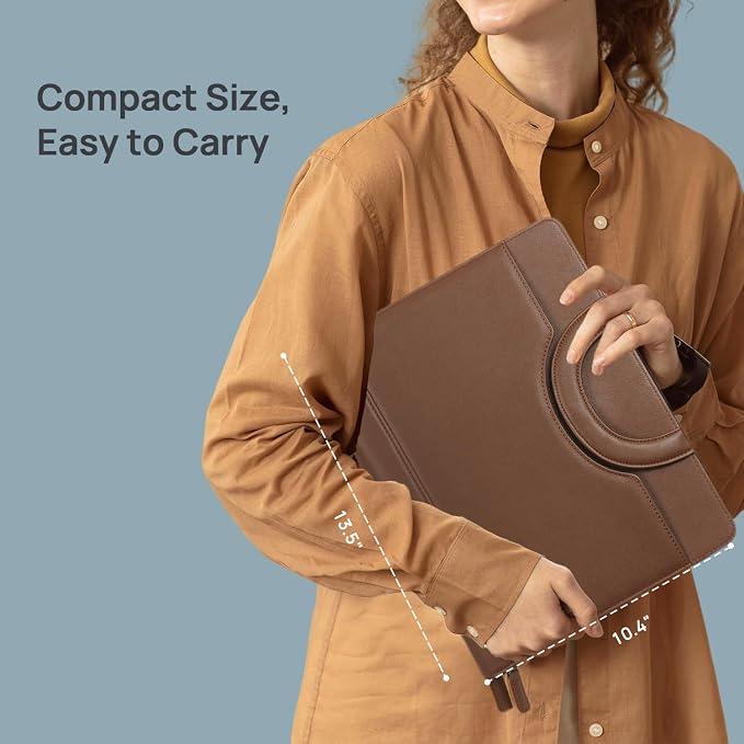 POPRUN Business Padfolio Folder, PU Leather Portfolio Binder with Writing Notebook, Tablet Sleeve, Card Slots and Pen Loop for Professionals, Interviews and Daily Work, Brown