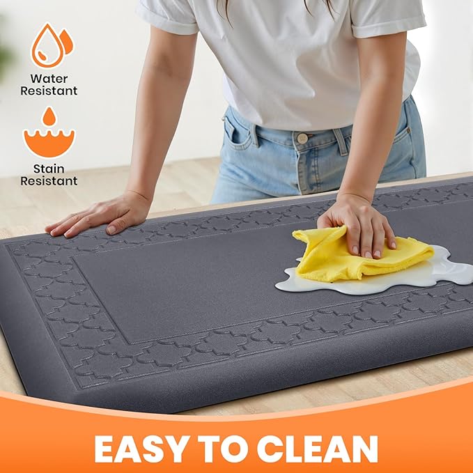 4/5 Inch Thicker Kitchen Mats for Floor Non-Slip Anti Fatigue Comfort Mat Waterproof Kitchen Rug for Sink, Office,Home Stain Resistant Standing Desk Rugs-17.3"x 60", Grey