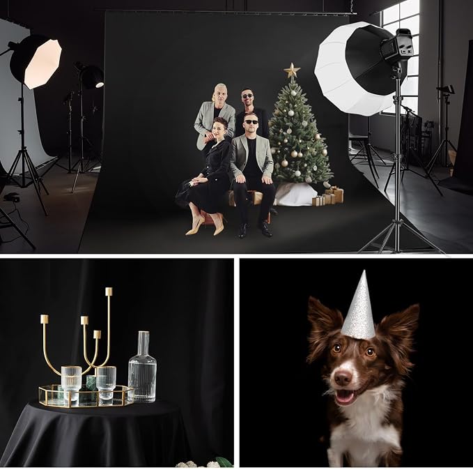 JINSUI Black Backdrop Photo Background Photography Photoshoot 10x20 ft | High-density fabric, large and thick, ideal for birthday party, portrait, video studio, durable and wrinkle-resistant.