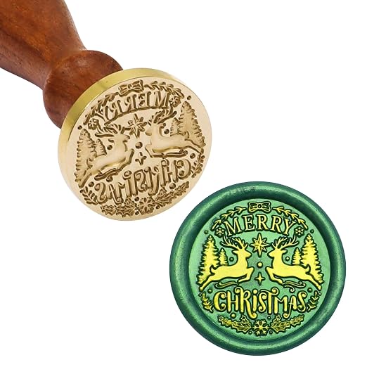 SWANGSA Merry Christmas Reindeer Wax Seal Stamp Kit with 200pcs Sealing Wax Beads, Great for Embellishment of Christmas Cards, Invitations, Wine Packages, Gift Wraps