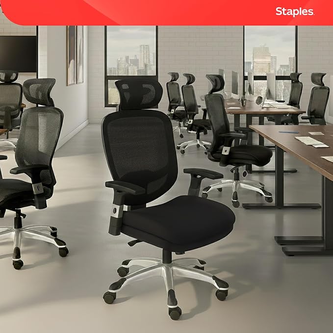 STAPLES Hyken Ergonomic Office Chair Adjustable Lumbar Support with Breathable Mesh, Swivel Desk Chair for Home Office, Black (XL)