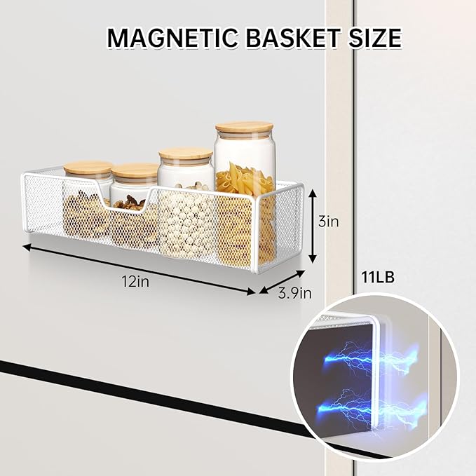 Magnetic Basket Organizer Holder for Fridge Magnetic Shelf Magnetic Storage Bin Box Containers for Refrigerator Whiteboard Classroom Magnetic Organizer
