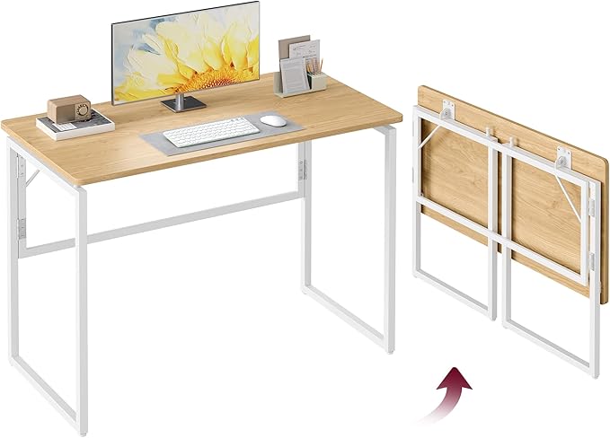 VASAGLE Folding Desk, Foldable Computer Desk, One-Piece Desktop, Rounded Edges, Small Folding Craft Table for Bedroom, Balcony, Camping, Easy Assembly, 39.4 x 19.7 Inches, Straw Yellow ULWD152YD01