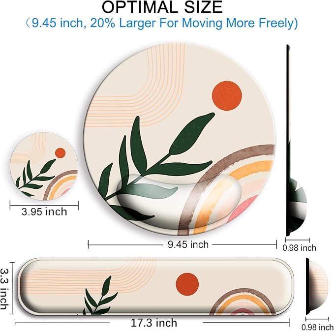 Mouse Pad with Non-Slip PU Base,Gel Mouse Pad with Coaster,Pain Relief for Gaming, Computer,Office -Boho Style 2